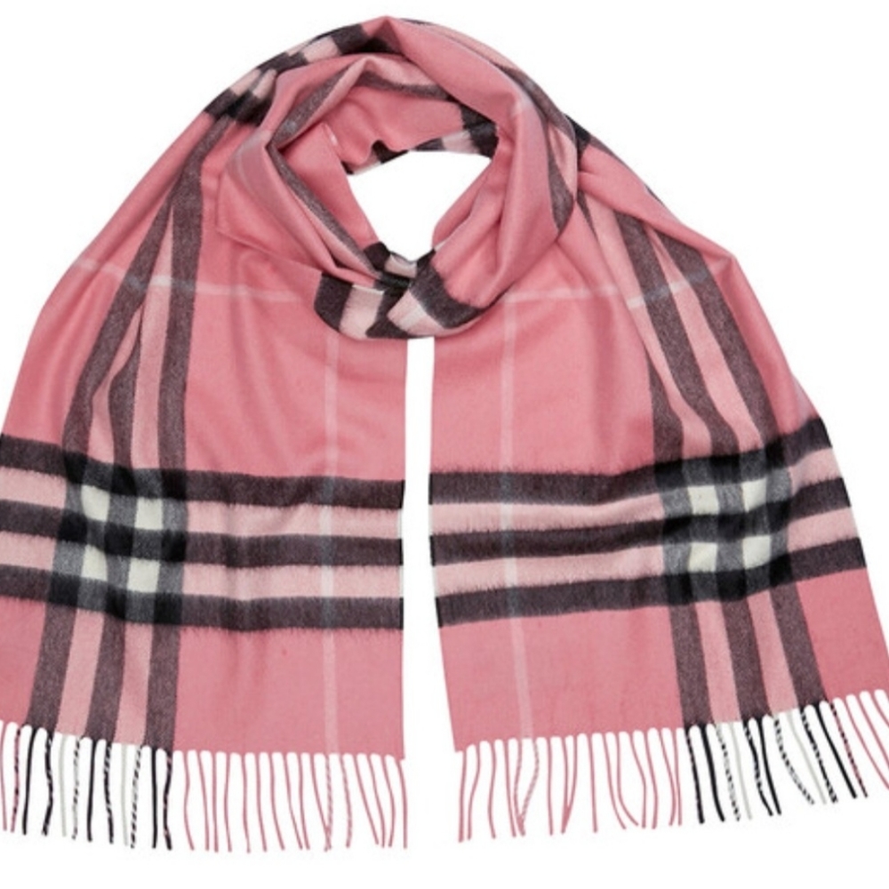 Ladies Soft Cashmere Blend Pink Plaid Scarf Made In Italy Cashmere/Viscose 52 in